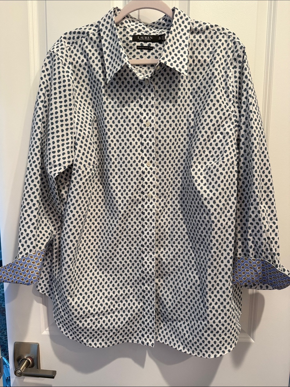 Lauren Ralph Lauren White Dress Shirt with Navy paisley Pattern